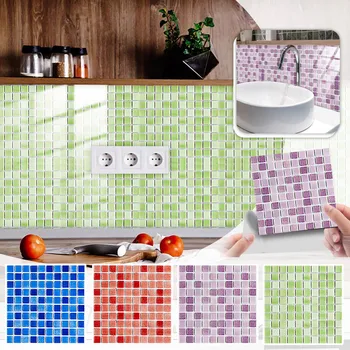 10 шт. Мозаичные наклейки из кирпичной плитки для ванной, кухонных обоев, водонепроницаемые самоклеящиеся наклейки на стену 