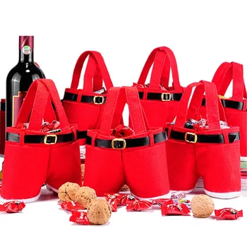 1шт Рождественский Подарок, Угощение, Конфеты, Держатель для бутылки вина, Брюки Санта-Клауса на подтяжках, Декор для брюк, Рождественские Подарочные пакеты, Милые