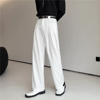 2022 Осенний корейский стиль, индивидуальный дизайн карманов, костюмные брюки, мужские повседневные свободные черные белые костюмные брюки для мужчин trousera, размер M-XL