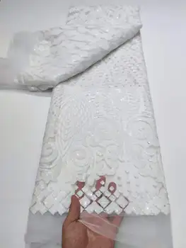 2023 Белая Высококачественная Африканская кружевная ткань с французскими блестками для свадьбы, Новейшая Органза Для пошива Нигерийских кружевных тканей