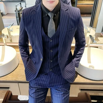 2023 Новый мужской костюм (костюм + жилет + брюки), модный трендовый британский костюм, повседневный красивый костюм высокого класса, комплект из трех предметов