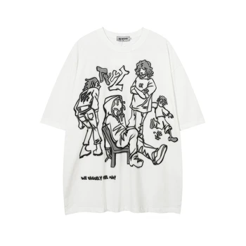 2023 Самая продаваемая новая футболка с принтом в стиле аниме харадзюку оверсайз, женская футболка Y2K в готическом стиле хип-хоп, свободная пара, топ, уличная одежда