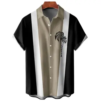 2023 Свободная дышащая рубашка С мужским воротником Поло, Гавайская рубашка, Винтажная Летняя мода, повседневный Короткий рукав, Европейский размер