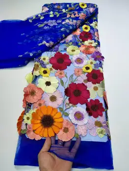3D Цветы Аппликация Африканская Французская Сетчатая Кружевная Ткань 2023 Высококачественная Французская Тюлевая Кружевная Ткань для Пошива Свадебного Платья