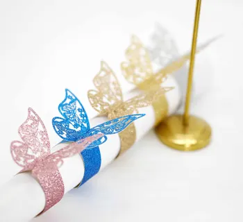 50шт 3D Сверкающих золотых колец для салфеток с бабочками бумажная пряжка Украшение домашнего обеденного стола Banquete en el кольца для салфеток с бабочками