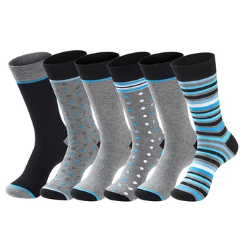 6 Пар мужских деловых носков из высококачественного хлопка, мягкие повседневные брендовые носки в полоску черного цвета, большие размеры, мужские носки для джентльмена, большие размеры