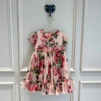 8596 Лидирующий бренд, тонкие платья с цветочным узором для девочек, детское летнее платье без бретелек, детская брендовая летняя одежда принцессы ZJ998