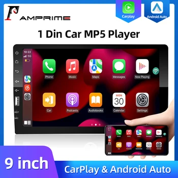 AMPrime 1din Автомобильный аудио Стерео радио 9-дюймовый мультимедийный плеер с сенсорным экраном Carplay Универсальный Автомобильный MP5-плеер Bluetooth FM MirrorLink