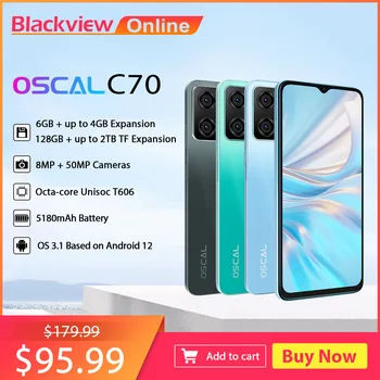 Blackview Oscal C70 Смартфон T606 Android 12 Мобильный телефон 6 ГБ + 128 ГБ Восьмиядерный 50-Мегапиксельная Камера 6,6 