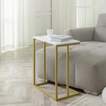 C-образный столик из искусственного мрамора, белый/золотой