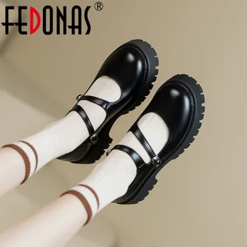 FEDONAS/ женские туфли-лодочки, круглый носок, ремешок с пряжкой, весна-осень, натуральная кожа, толстые каблуки, платформы, повседневная женская обувь Mary Janes, новинка