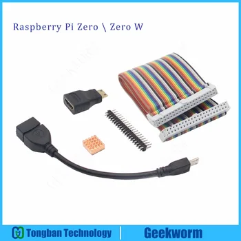 Geekworm Raspberry Pi Zero \ Zero W GPIO Кабель + USB OTG кабель + Адаптер Mini-Hdmi + 2x20-контактный разъем + Комплект медного радиатора 5в1