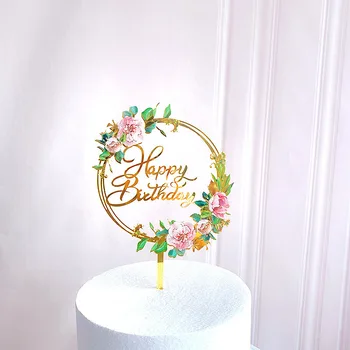 ins Новый топпер для торта, Акриловые цветные цветы, флаги для свадебной вечеринки, декор для торта, топперы для кексов, принадлежности для выпечки с днем рождения