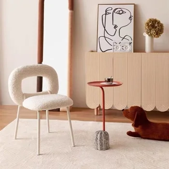 Ins Скандинавский дизайнерский стул для пончиков, Модные креативные обеденные стулья, стул ягненка в средневековом стиле со спинкой, Табурет для макияжа