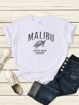 Malibu Catch Wave Sea Turtle Футболка Женская В стиле Хип-Хоп На Каждый День С Коротким Рукавом Модная Летняя Одежда Винтажная Брендовая Одежда Для Женщин