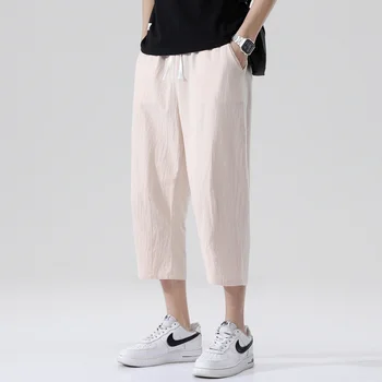MrGB Новые летние повседневные шаровары из хлопка и льна, свободные укороченные брюки в корейском стиле, уличная одежда в китайском стиле для мужчин