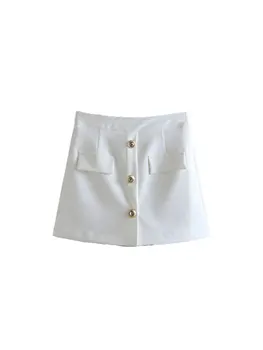 Nlzgmsj Женские белые мини-шорты с высокой талией, пуговицы трапециевидной формы, женская боковая молния, короткие шорты