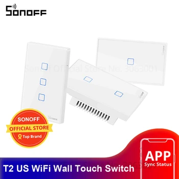 Sonoff T2 US Smart Wifi Настенный Выключатель света 1 2 3 Банды Сенсорный/WiFi/ 433 RF / APP Дистанционный Умный Домашний Настенный Сенсорный Выключатель Работает с Alexa
