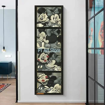 Walt Disney, Микки Маус и Минни, Фотобудка, поцелуй, винтажные принты плакатов для домашнего декора, Мультяшная картина на холсте, настенное искусство