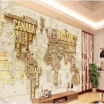 wellyu Пользовательские крупномасштабные фрески 3D стерео ретро карта мира ТВ фон нетканые обои papel de parede para quarto