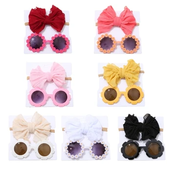 Y55B бантики для волос для маленьких девочек, повязка на голову, солнцезащитные очки, реквизит для детской фотографии.
