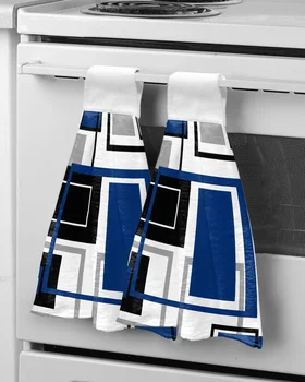 Абстрактная Геометрия Квадраты Современное искусство Синее Полотенце для рук Салфетки для мытья посуды Подвесная Впитывающая ткань Кухонные Инструменты Аксессуары для ванной комнаты