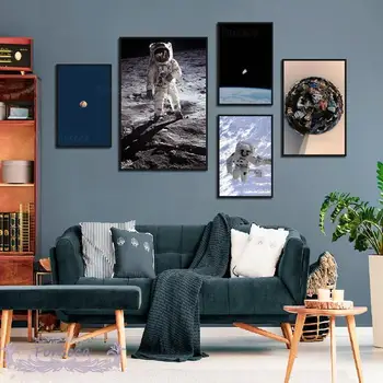 Астронавт на Луне, картина на холсте с видом на рыбий глаз, картины для дома, настенное искусство, плакат и принты, современное украшение для дома, подарок