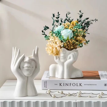 Белая керамическая ваза для боди-арта, декоративное украшение для застенчивой девушки, хранение цветов, украшение гостиной, домашний декор в скандинавском стиле.