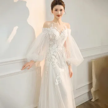 Белое романтическое свадебное платье невесты, Очаровательное вечернее платье для вечеринки, банкетное платье с аппликацией, Элегантное платье макси для выпускного вечера