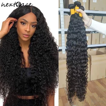 Бразильские волосы NextFace 32 34 дюймовые Пучки человеческих волос с водной волной Натурального цвета, Пучки волос с водной волной, Густые Переплетения волос