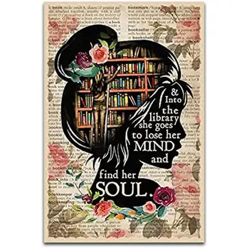 Вертикальный плакат Books Into The Library, Винтажное Настенное искусство Girl Love Books, Любитель Книг, металлический знак Книжного Словаря.