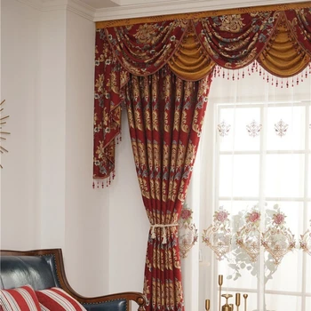 Винтажные европейские роскошные рождественские шторы для гостиной, спальни, жаккардовые шторы Cortinas из синели с принтом красного золота, плотные шторы