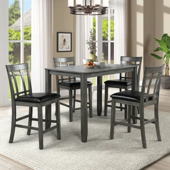 Винтажный прямоугольный стол-бар с 4 стульями марки TOPMAX из 5 предметов с 4 стульями\  Деревянный обеденный стол и набор стульев