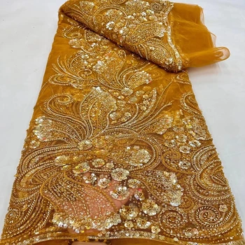 Высококачественная кружевная вышивка ручной работы, роскошная французская кружевная ткань Sequence для свадебной вечеринки TS2152