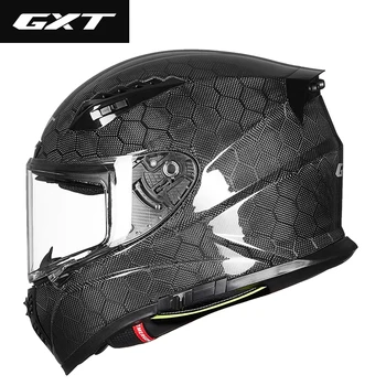 Высококачественный мотоциклетный шлем GXT из углеродного волокна с защитой от запотевания с двойным объективом Capacete De Moto Masculino
