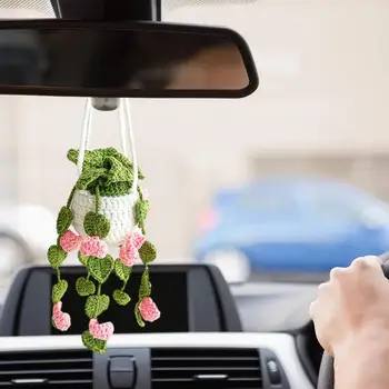 Вязаные крючком растения для укладки автомобилей ручной работы, сочные украшения для автомобильных растений, аксессуары для интерьера, Милый подарок для женщин