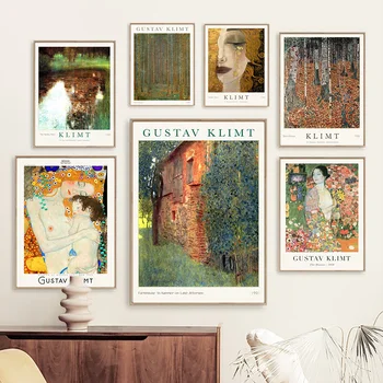 Галерея Gustav Klimt Farmhouse Golden Tears Настенное искусство Холст Картина Скандинавский плакат и принты Настенная живопись для декора гостиной