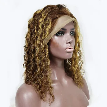 Глубокий волнистый кружевной фронтальный парик из человеческих волос в стиле Боб Изюминка 4/27 Бразильские волосы Прозрачные кружевные парики для чернокожих женщин и девочек