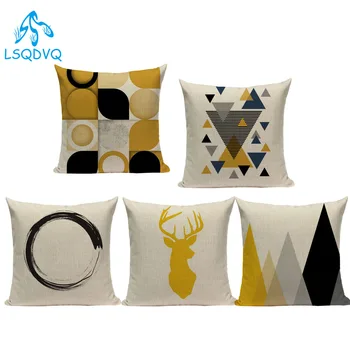 Декоративные подушки в скандинавском стиле, желтые Геометрические животные, Олени, Полиэфирный чехол для дивана, дома, автомобиля