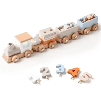 Деревянный поезд, строительные блоки, игрушки для детей, подарок на день рождения, ранние развивающие игрушки Монтессори для ребенка