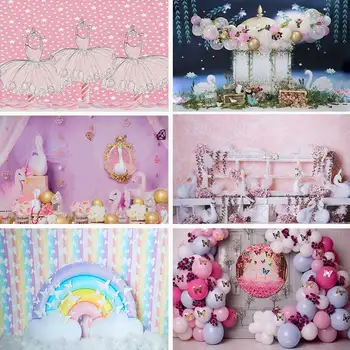 Детские фоны для вечеринки по случаю Дня рождения принцессы для фотосессии Cake Smash для девочек-балерин, Лебедь, бабочка, фоны для фотостудии