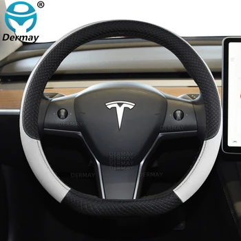 для Tesla Модель 3 2016 2017 2018 2019 2020 2021 2022 2023 9 Цветов Крышка Рулевого Колеса Автомобиля Из Искусственной Кожи Нескользящие Автоаксессуары