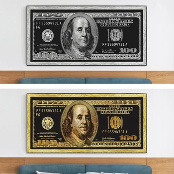 Долларовая купюра наличными Американская валюта Деньги Художественная печать на холсте Картина маслом Настенная картина в гостиной Украшение дома Плакат