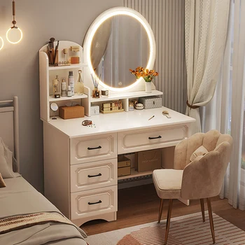Женский туалетный столик для хранения, зеркало со светодиодной подсветкой, современный стол для макияжа в скандинавском стиле, Роскошный выдвижной ящик, Классическая прическа, мебель для спальни