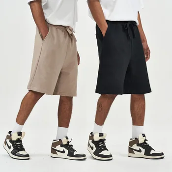 Качественные мужские Летние Однотонные Повседневные Свободные хлопчатобумажные короткие брюки с эластичным шнурком, спортивные прямые кофты в стиле хип-хоп, Свободные Бриджи