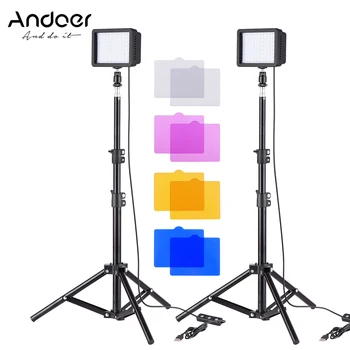 Комплект Светодиодного Освещения Andoer 10W 5600K для Видеостудии YouTube Product Portrait Photography с Адаптером Ballhead Штативные Осветительные Стойки