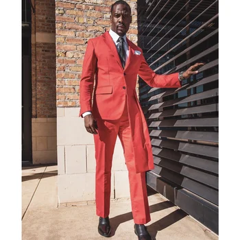 Красное длинное пальто, мужские костюмы, приталенный однобортный выпускной модный мужской блейзер, комплекты для вечеринок, клубные классические мужские комплекты, куртка