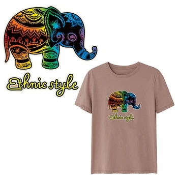 Красочные акварельные нашивки с теплопередающей печатью в виде слона, наклейка, которую можно стирать для детской одежды, аппликации своими руками
