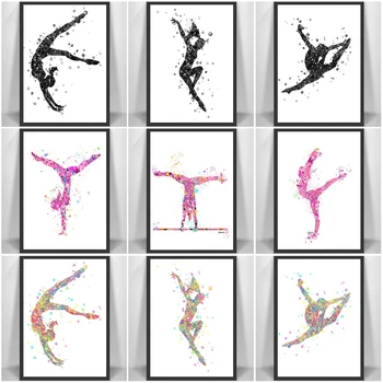 Красочные акварельные плакаты с гимнастическими девушками, абстрактные рисунки на холсте, настенные рисунки в скандинавском стиле для домашнего декора гостиной