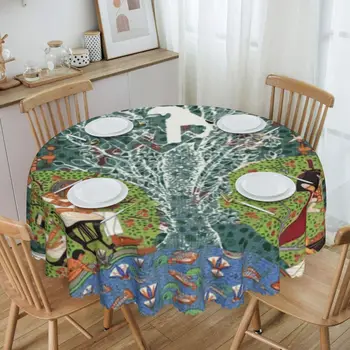 Круглая скатерть 60-дюймовая кухонная скатерть для обеденного стола Водонепроницаемая Этническая Египетская скатерть